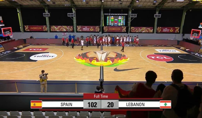 خسارة ثقيلة للبنان امام اسبانيا 20 - 102 في بطولة العالم للشباب بكرة السلة تطيح بمدرب المنتخب