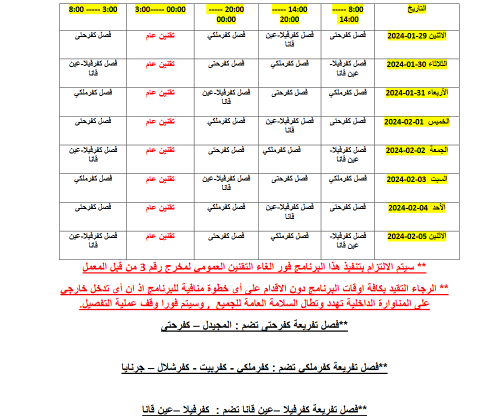 جدول التقنين في الكهرباء على خط رقم 3