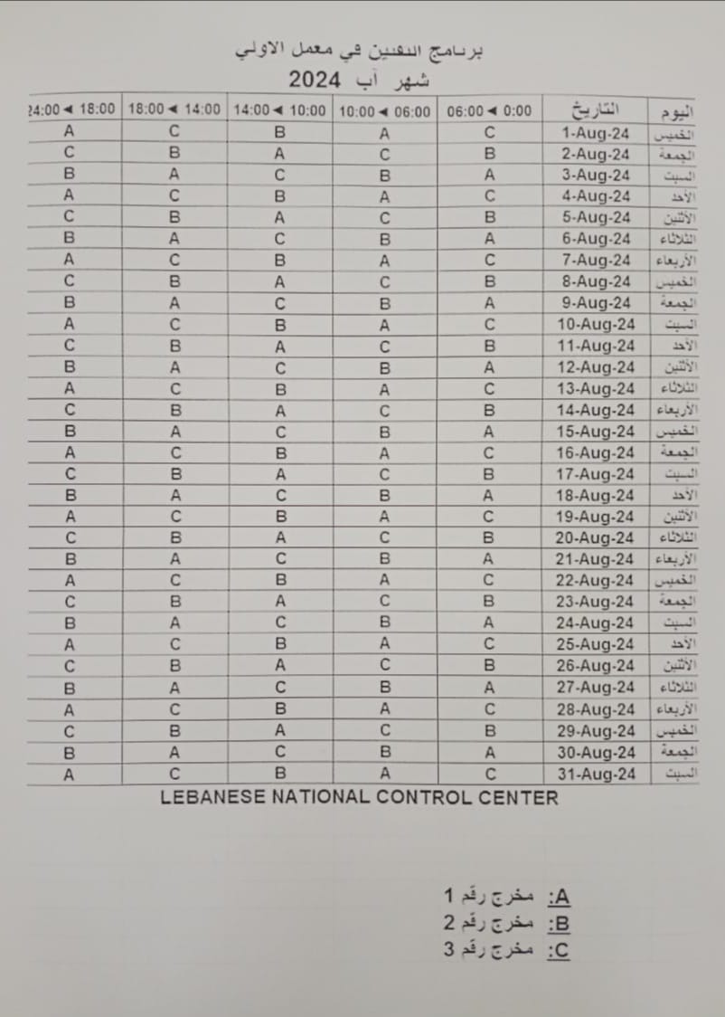 جدول التقنين في معمل الأولي لشهر آب 2024