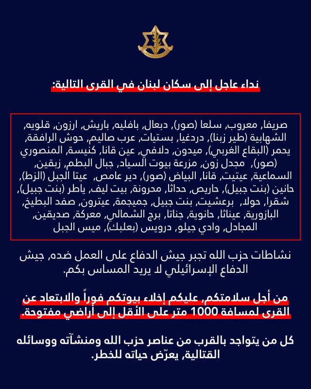 تهديدات للقرى التالية