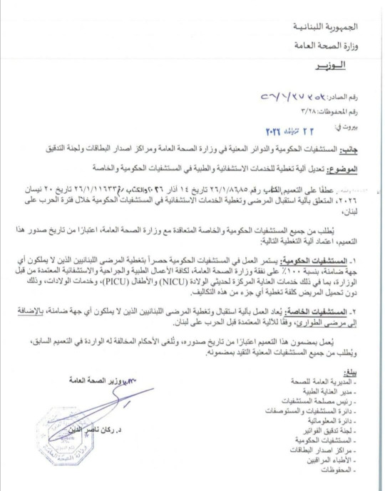 تعديل آلية تغطية الخدمات الاستشفائية والطبية في المستشفيات الحكومية والخاصة